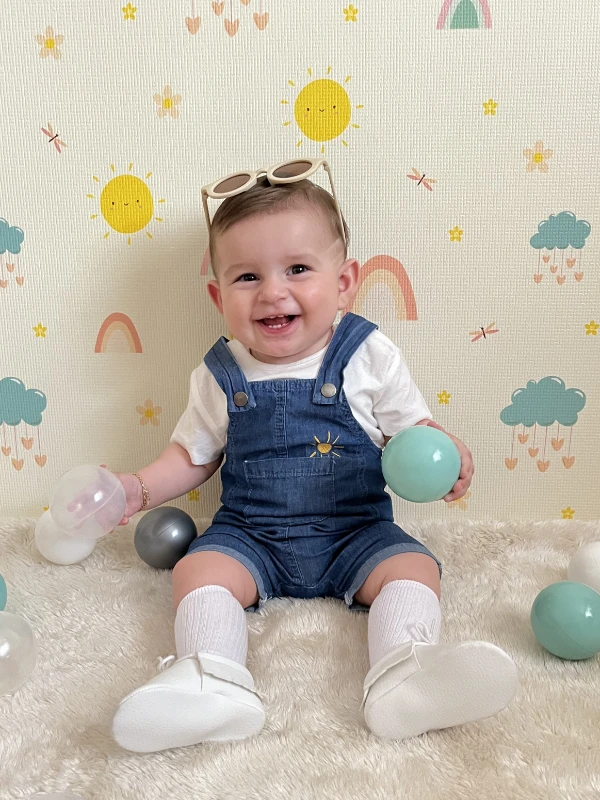 Güneş Temalı Denim Kot Salopetli %100 Pamuk Tişörtlü 2’li Takım