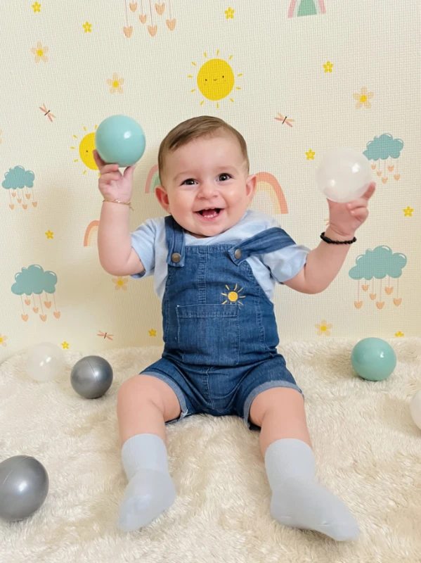 Güneş Temalı Denim Kot Salopetli %100 Pamuk Tişörtlü 2’li Takım