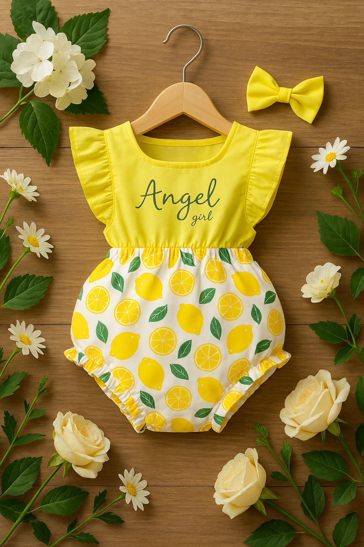 Angel Girls Bandanalı Limon Temalı Yazlık Romper