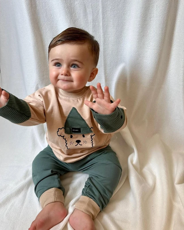 Just Smile Sevimli Köpek Baskılı Kol Detaylı Mevsimlik 2’li Takım