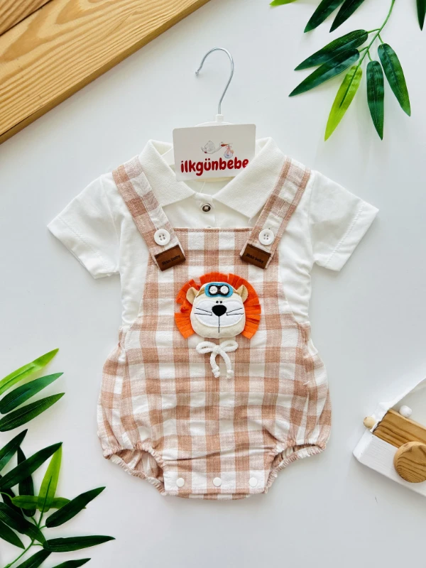 Aslan Detaylı Ekose Salopet İkili Takım 