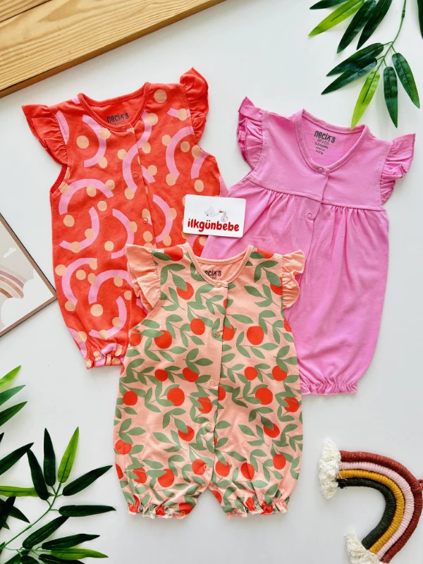 Yazlık %100 Pamuk Rengarenk 3’lü Tulum Set