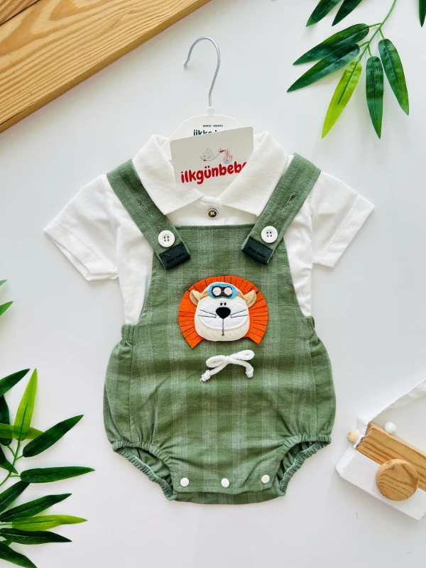 Aslan Detaylı Ekose Salopet İkili Takım 