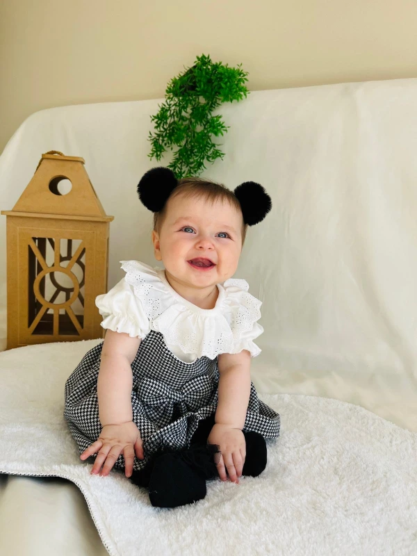 Melek Kanatlı Ekose Desenli Birleşik Elbise 