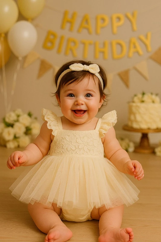 Nomi Özel Gün Dantel Detaylı Tüllü Romper Bandana Set