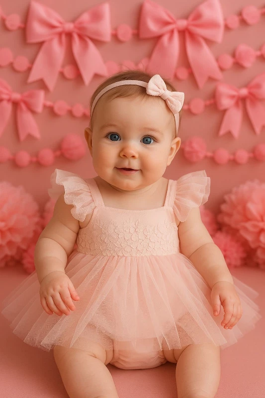 Nomi Özel Gün Dantel Detaylı Tüllü Romper Bandana Set