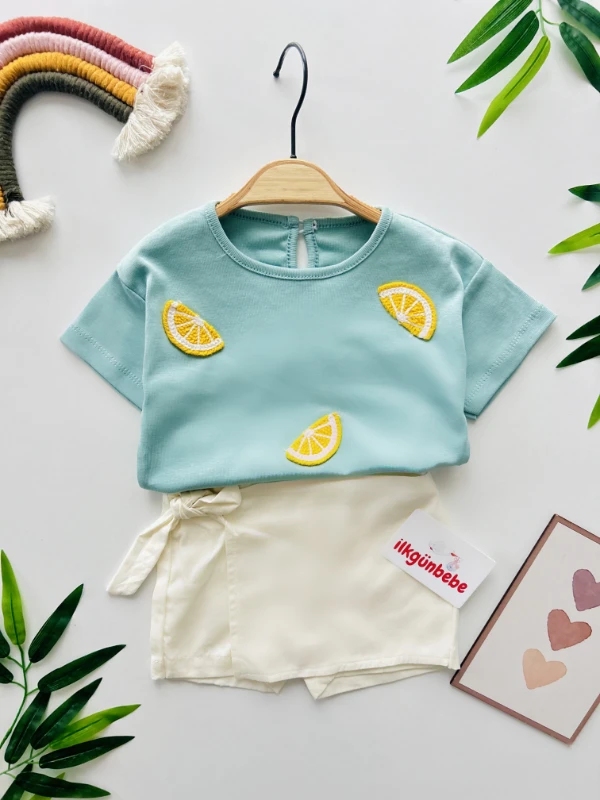 Limon Temalı Tişörtlü  Şort Etekli 2’li Takım