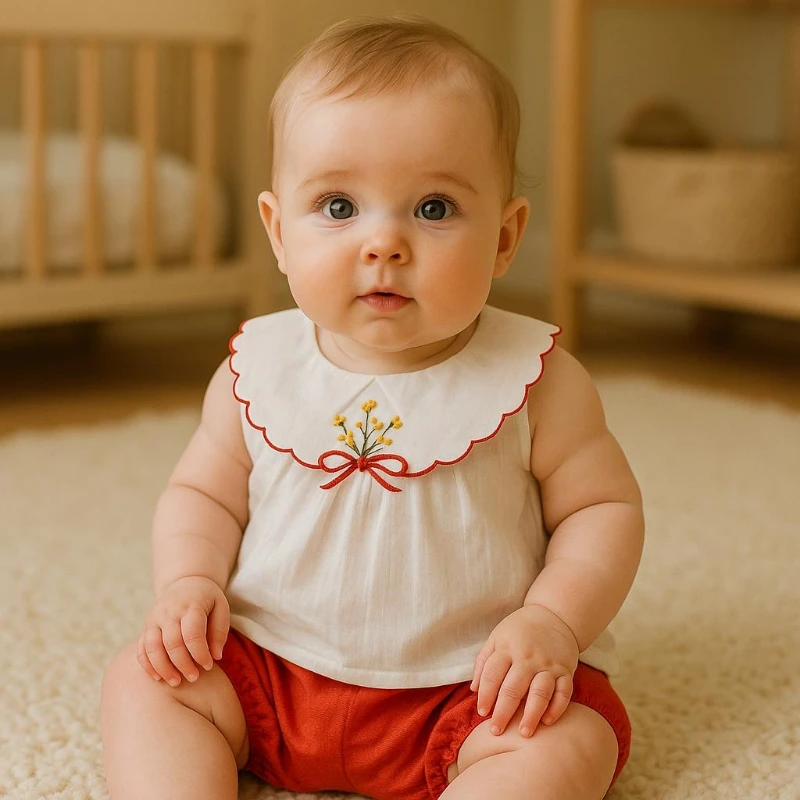 Fiyonk Çiçek Nakış Detaylı Arkadan Çıtçıtlı Şortlu 2’li Takım