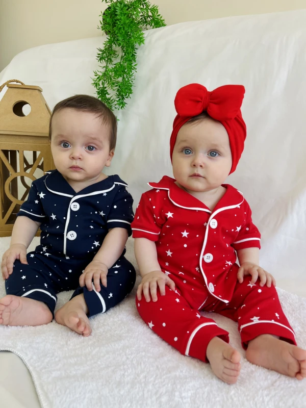 Ay Yıldız Desenli Bebe Yakalı %100 Pamuk 2’li Takım