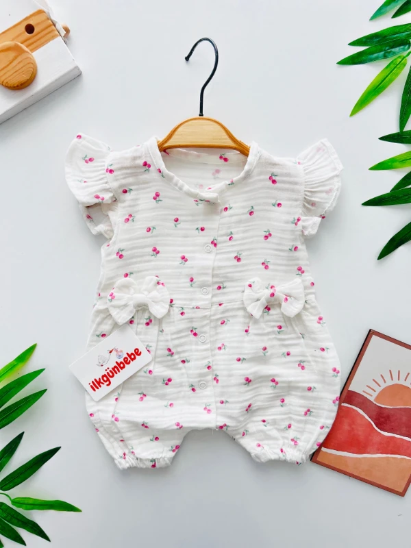 Küçük Çiçek Detaylı Kolları Fırfırlı Önden Çıtçıtlı Tulum