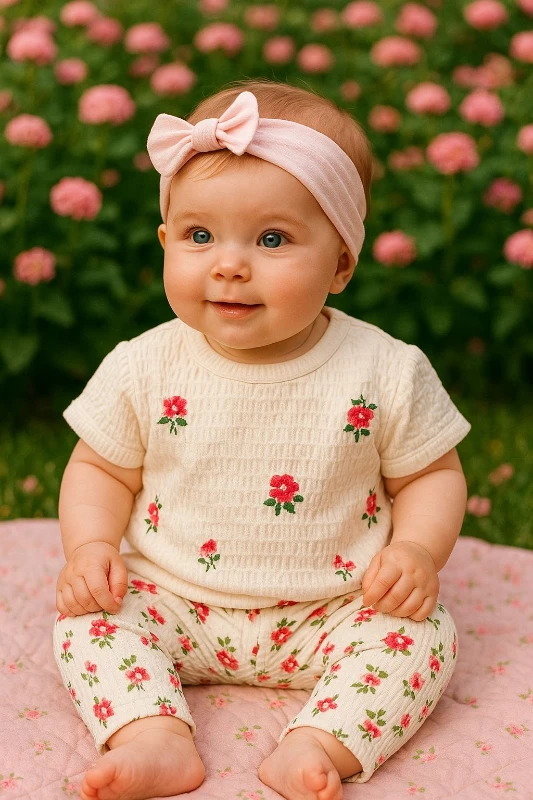 Çiçek Detaylı Omuzdan Çıtçıtlı Taytlı Kız Takım