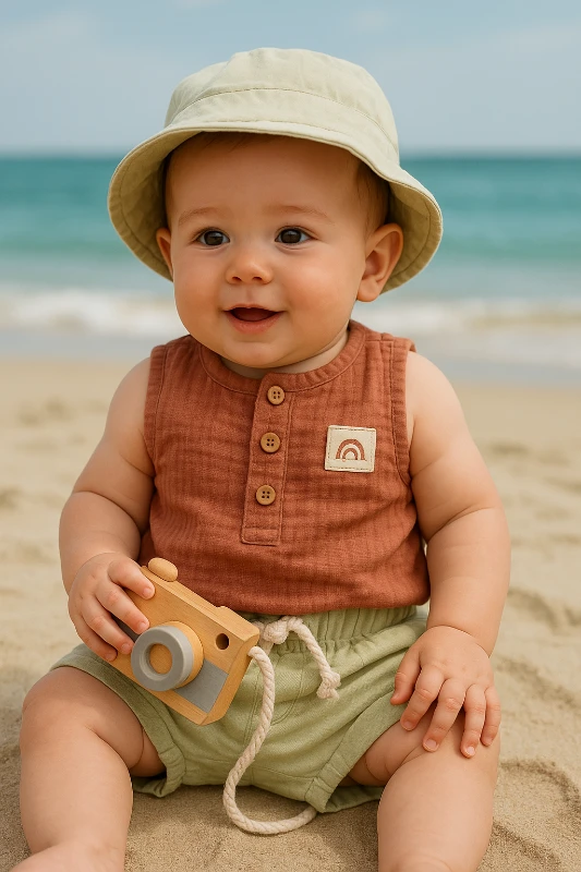 Sun Vibes Müslin Kumaş Şapkalı Keten Şortlu 3’lü Takım