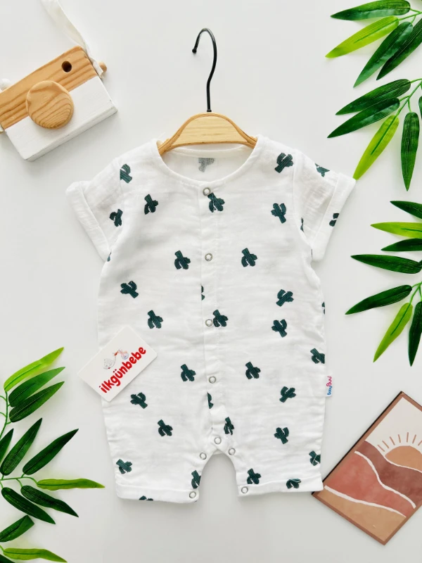 Kaktüs Desenli %100 Pamuk Müslin Kumaş Tulum