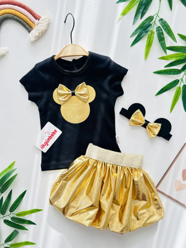 Minnie Mouse Parıltılı Etekli Bandanalı 3’lü Takım
