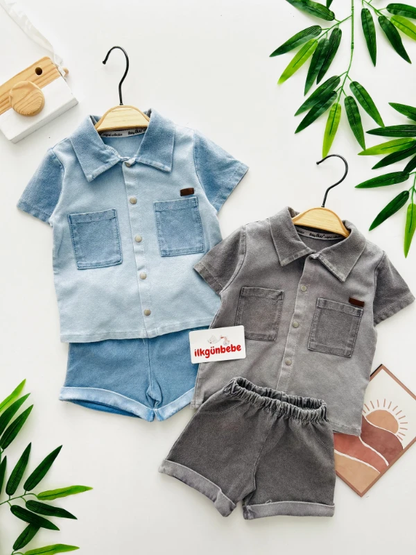 Çift Renkli Cep Detaylı Kot Takım