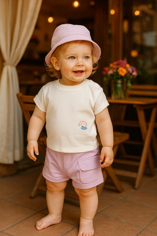 Çiçek Nakışlı Şapkalı Yazlık Kız Bebek Takım