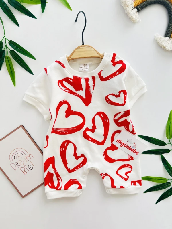 Kalp Desenli %100 Pamuk Yazlık Tulum