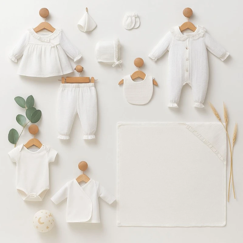 Müslin Kumaş Pamuklu Fisto Yaka Detaylı Premium Kalite 10 Parça Hastane Çıkış Seti