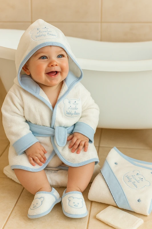 4 Parça Bornozlu Havlulu %100 Pamuk Organik Set