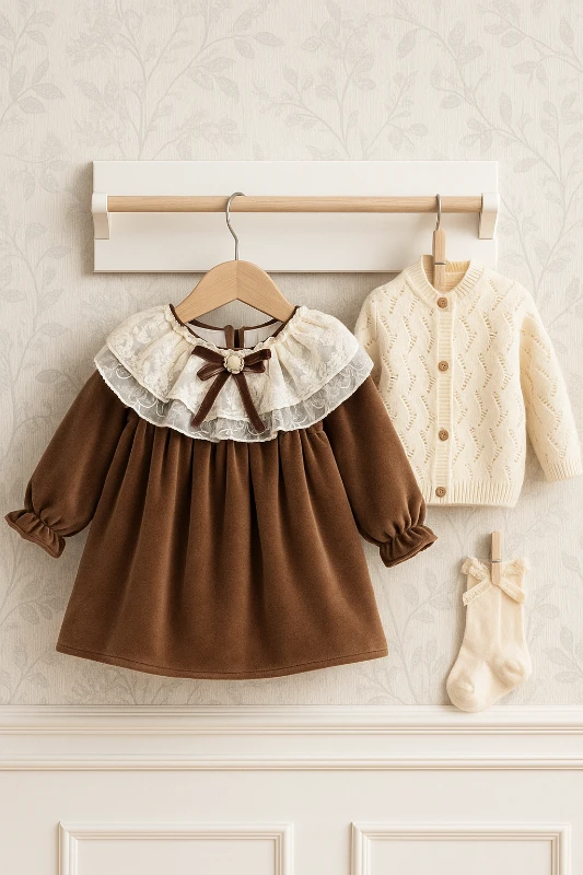 Lady Premium Kadife Kumaş Dantel Yaka Broşlu Hırkalı 3lü Hediyelik Set