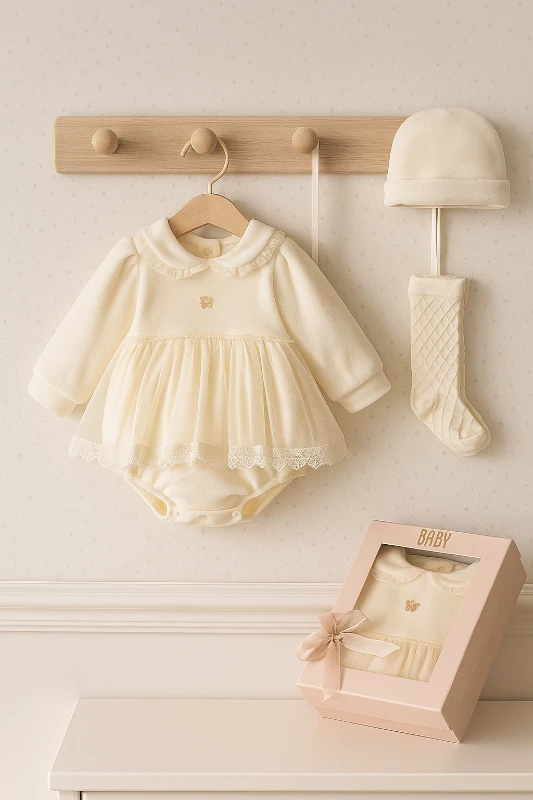 Venessa Kız Bebek Premium Özel Kutulu Dantelli 3lü Hediyelik Romper Set 