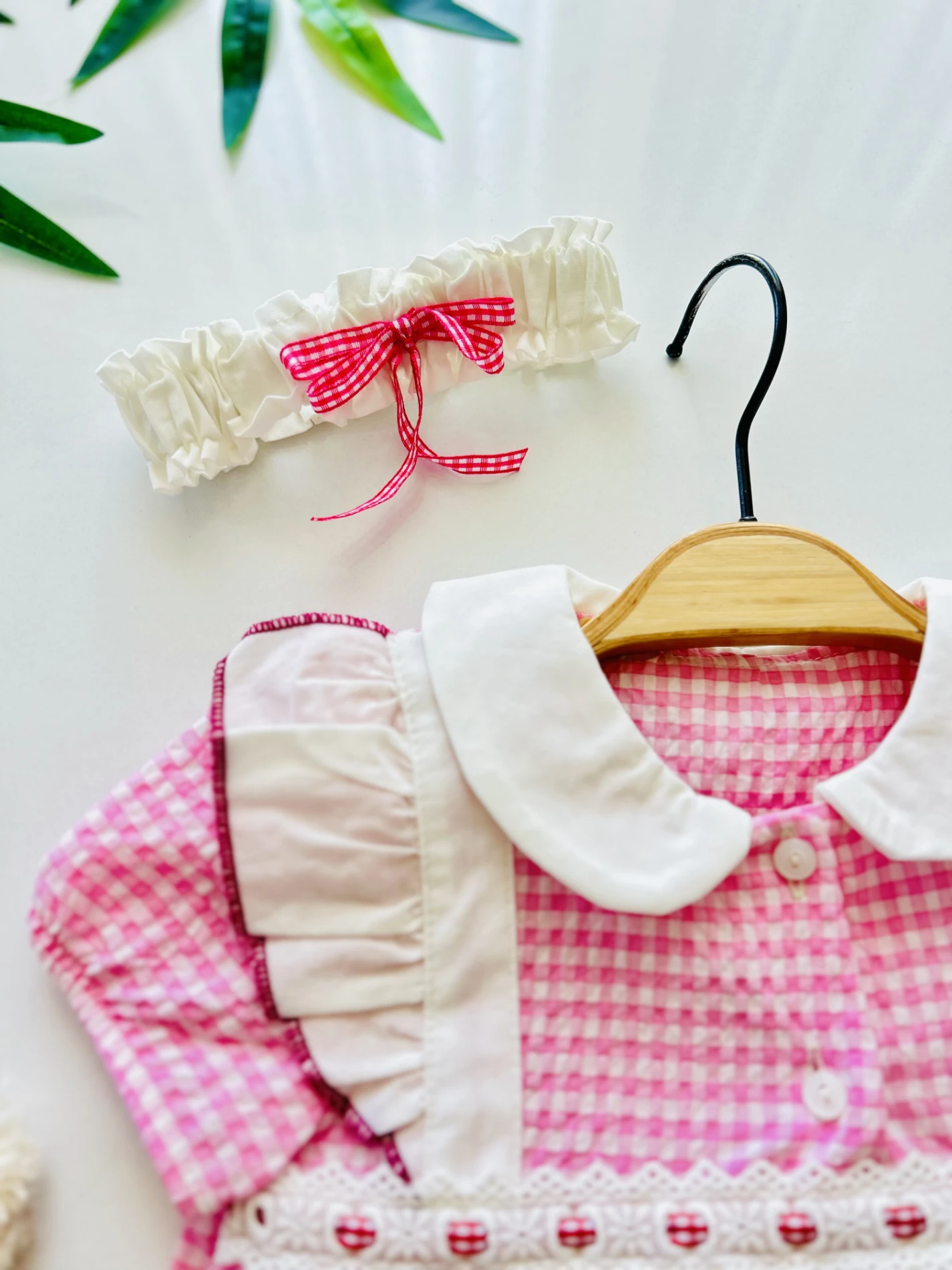 Hermosa Kiraz Desenli Ekoseli Bandanalı Tulum Set