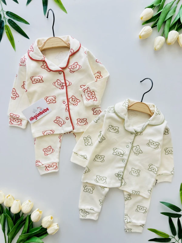 Teddy Bear %100 Pamuk Bebe Yakalı Pijama Takımı