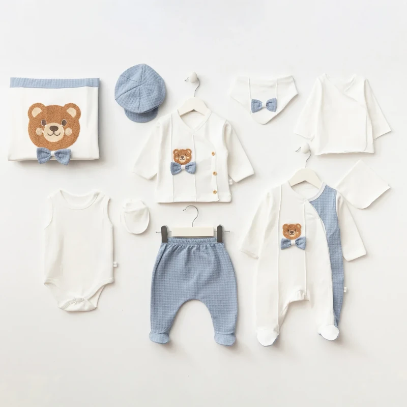 Erkek Bebek 0-3 Ay Yeşil Süzene Ayıcıklı 10lu Set