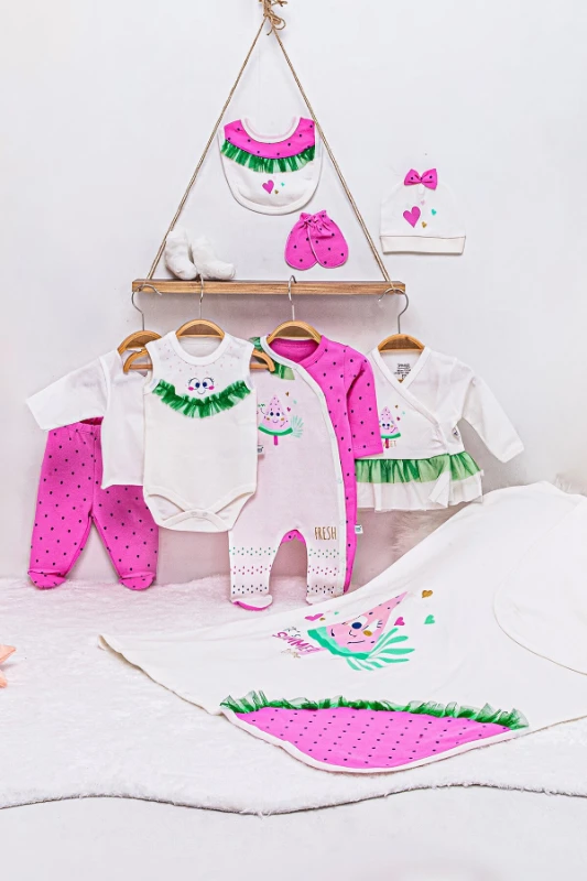 Summer Sevimli Karpuz Desenli 10 Parça %100 Pamuk Yenidoğan Set