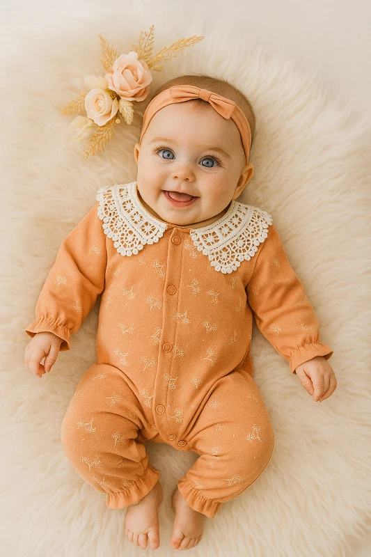 Fisto Yaka Detaylı Dal Desenli %100 Pamuk Bandanalı Tulum Set