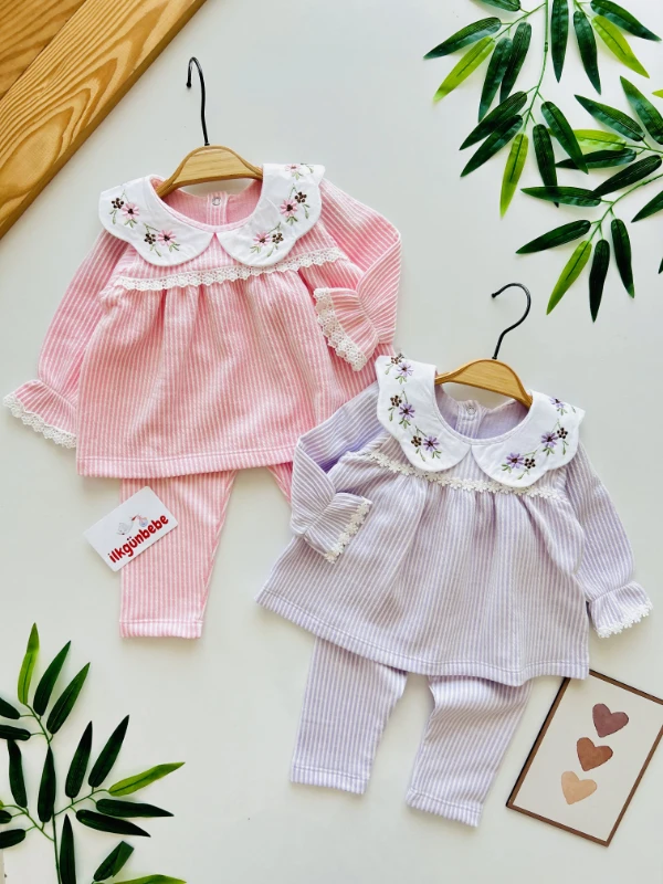 Çiçek Nakışlı Mevsimlik %100 Pamuk Takım