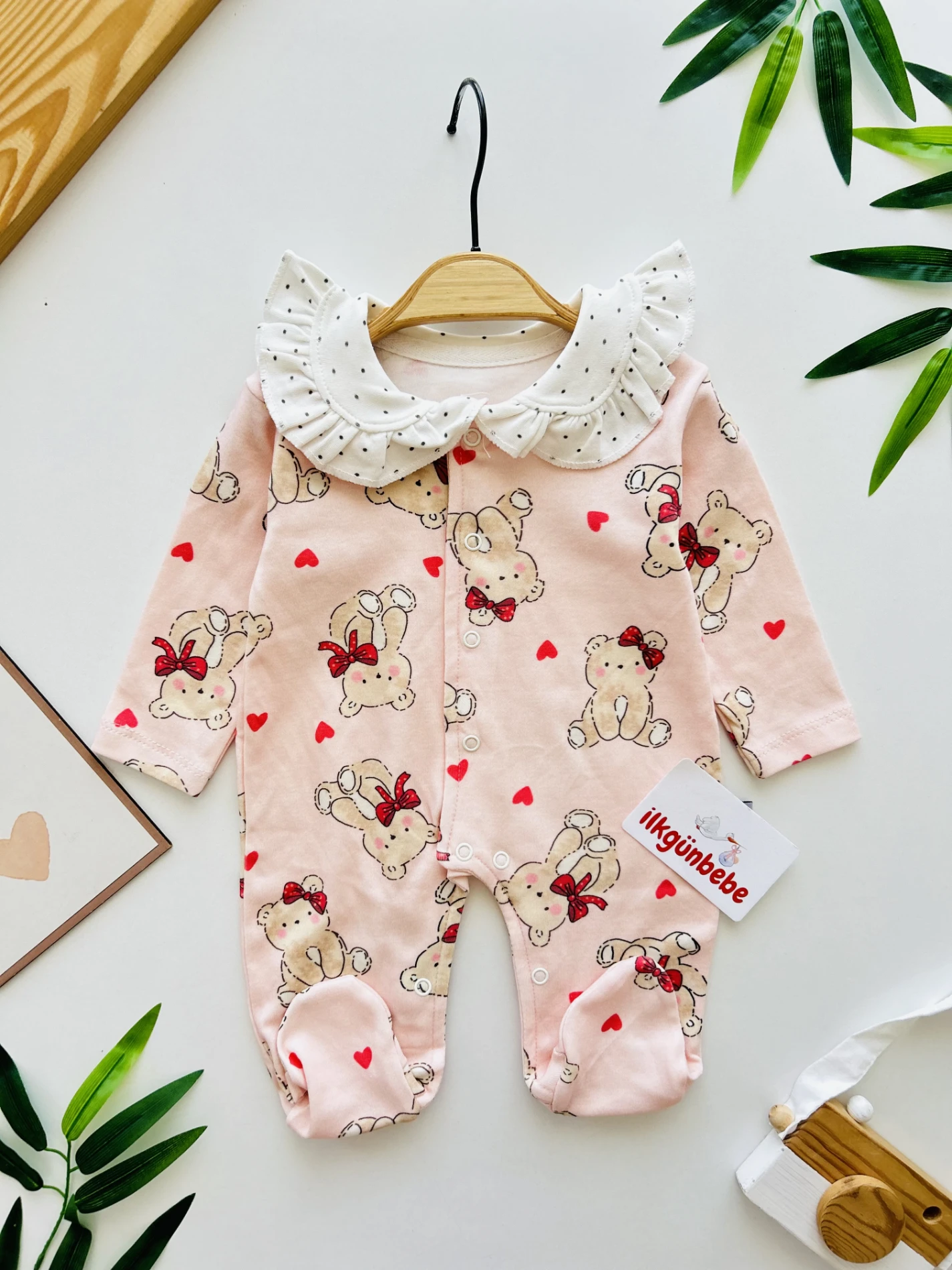 Teddy Kalp Desenli %100 Pamuk 3’lü Tulum Set