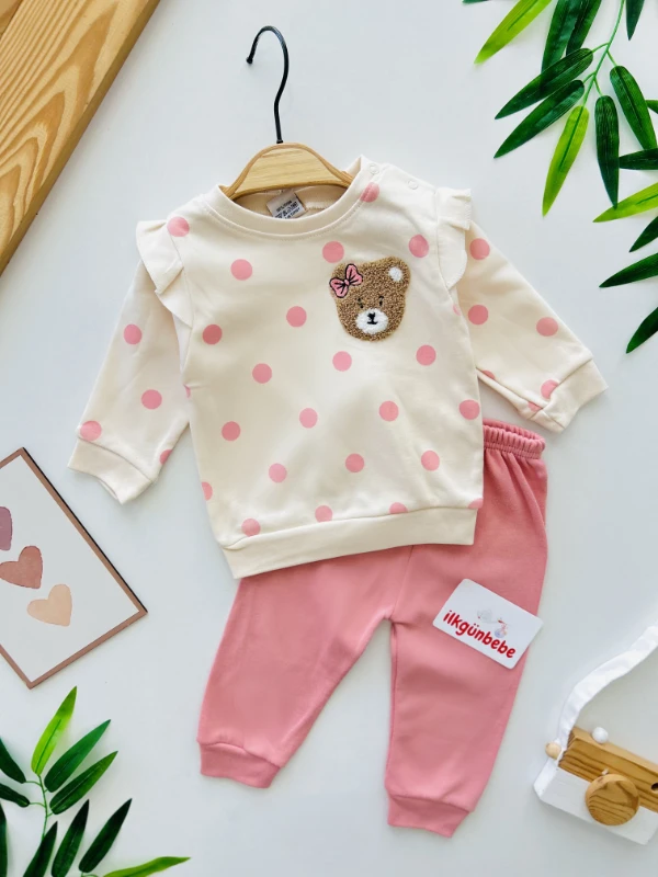  Punch Bear Puantiye  Desenli  %100 Pamuk Mevsimlik Takım