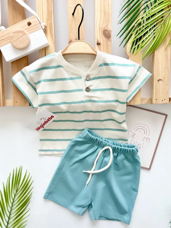 Çizgili Desenli İp Bağlamalı Şortlu Yazlık 2’li Takım