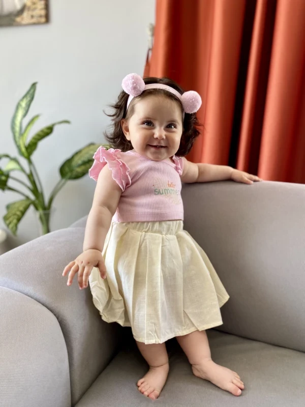 Hello Summer Baskılı Crop  Etekli 2’li Set 