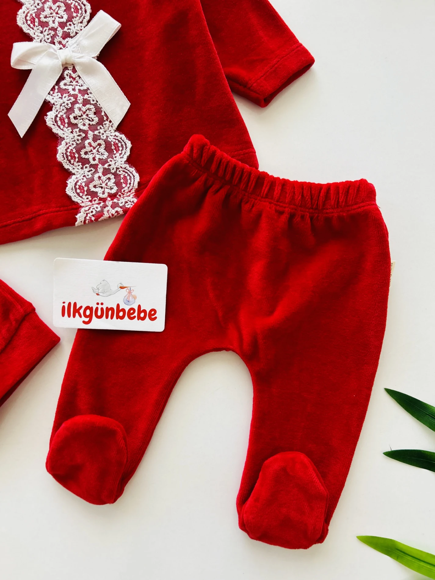Kadife Kumaş Dantel Fiyonklu Premium Kalite 3 Parça Set