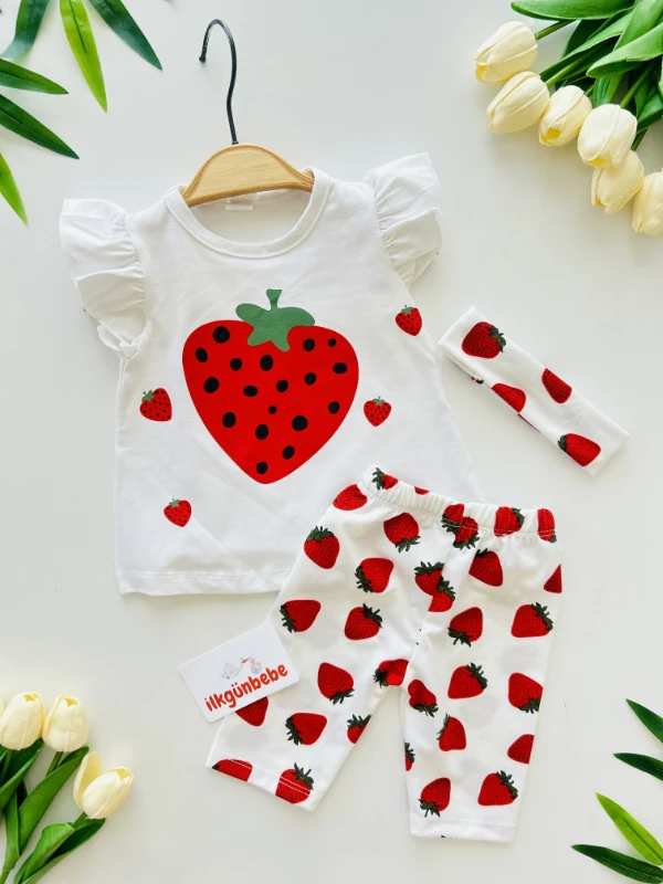 Çilek Desenli Bandanalı 3’lü Kampanyalı Takım