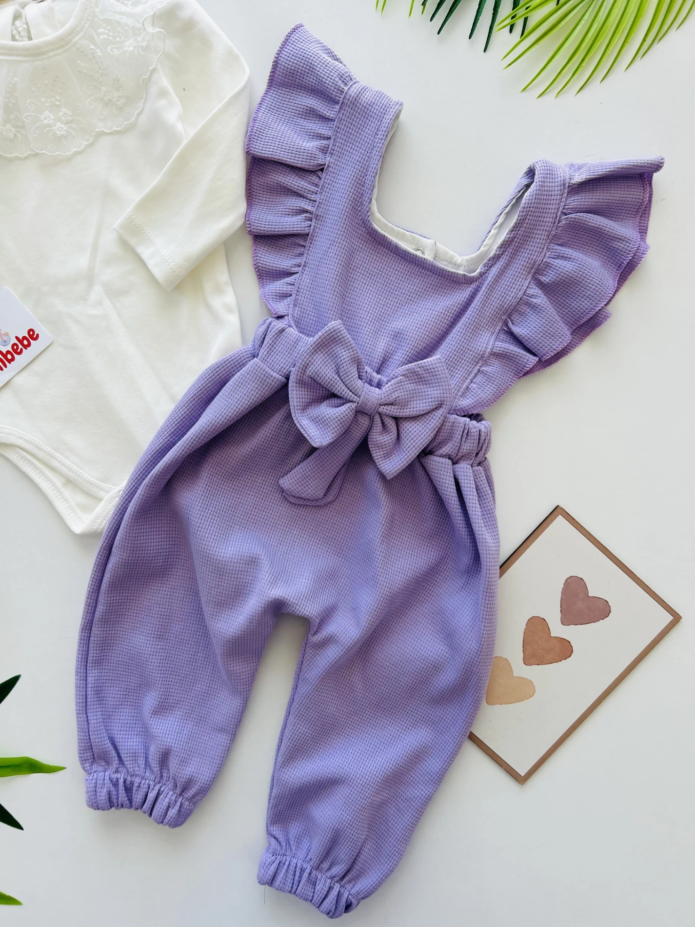 Güpür Yaka Detaylı Bodyli Fiyonklu Salopetli 2’li Set