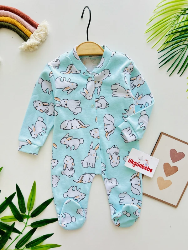 Sevimli Tavşan Desenli %100 Pamuk Tulum