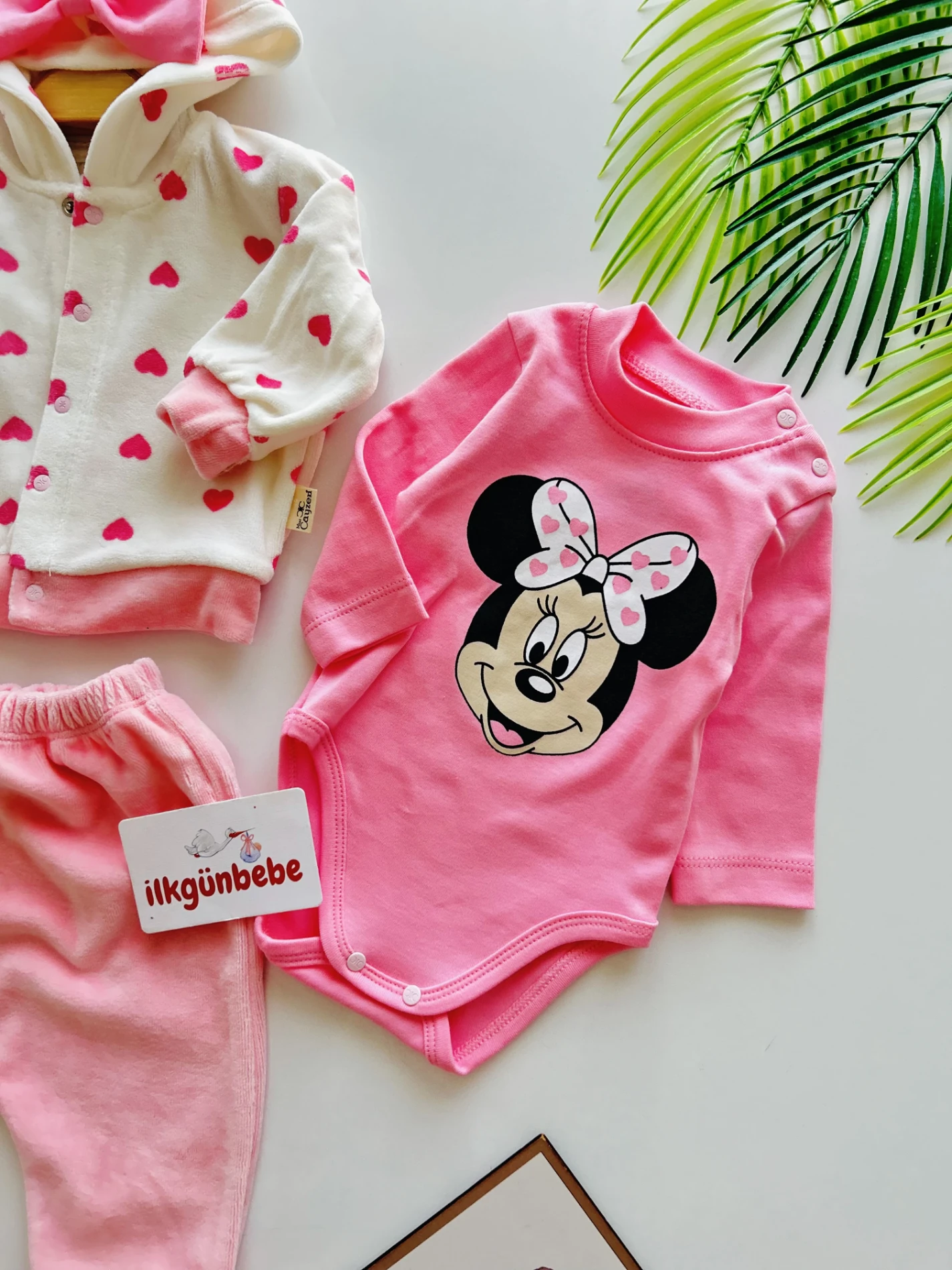 Minnie Mouse Kadife Kumaş Hırkalı 3’lü Premium Kalite Takım
