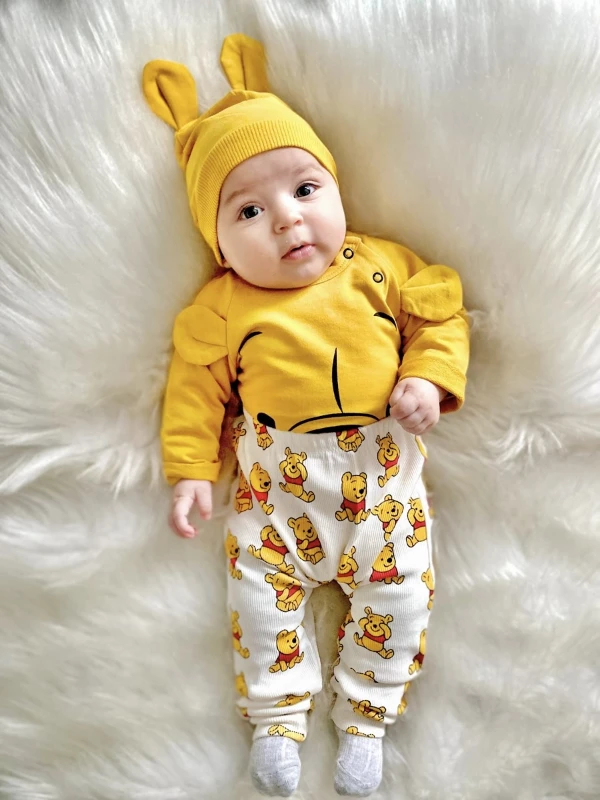 Winnie The Pooh Baskılı Mevsimlik Ribanalı Kumaş 3’lü Takım