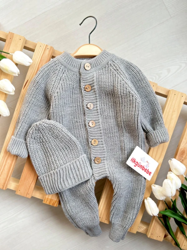 Triko Şapkalı Örme Unisex Tulum