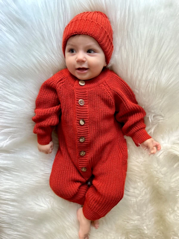 Triko Şapkalı Örme Unisex Tulum