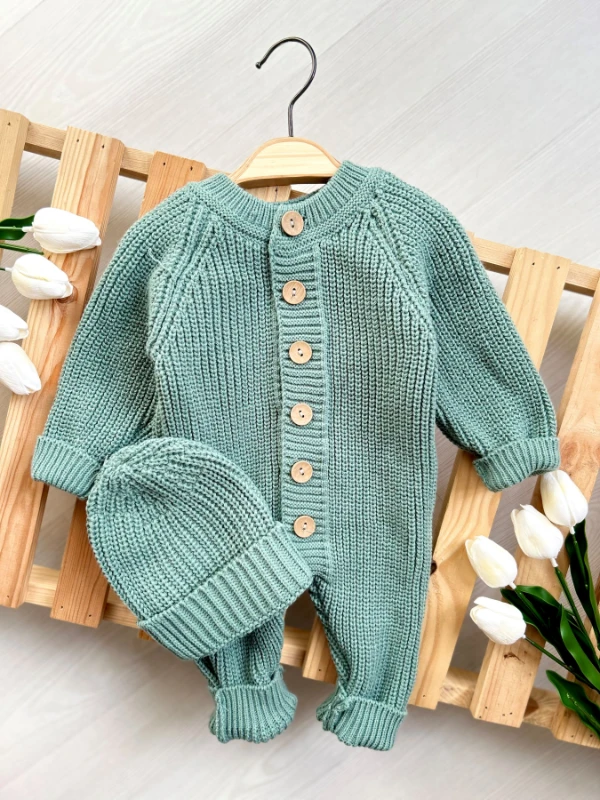 Triko Şapkalı Örme Unisex Tulum