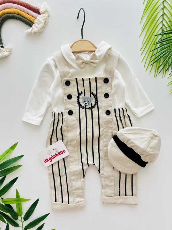 Bear Papyonlu Kasketli 3’lü Salopet Set