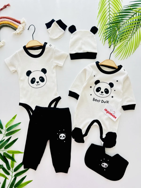 Panda Desenli 6 Parça Yenidoğan %100 Pamuk Set