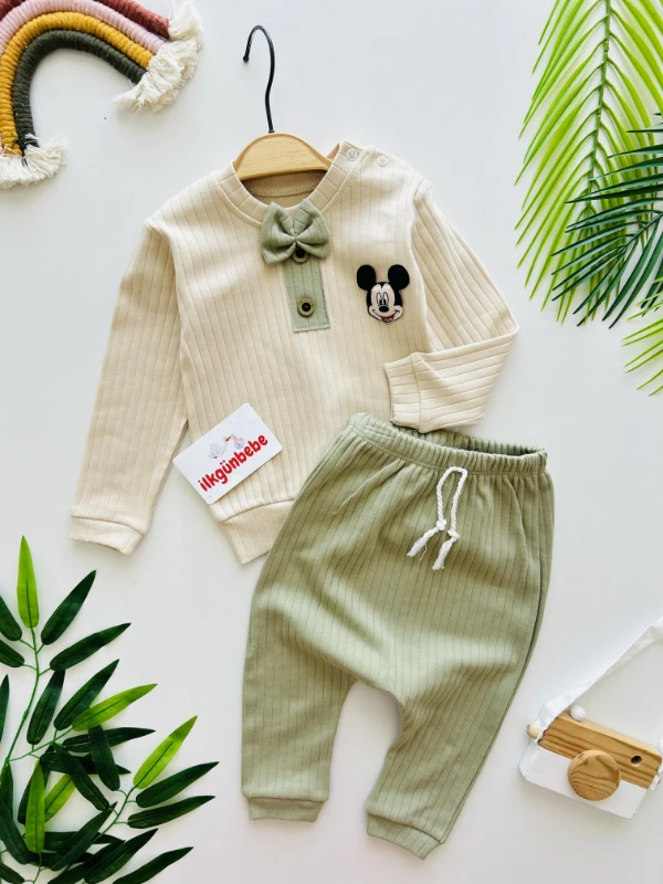 Mickey Mouse Papyonlu %100 Pamuk Mevsimlik Takım