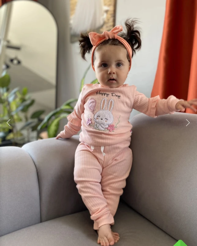 Happy Day Tavşan Baskılı Ribanalı İp Bağlamalı 2’li Takım