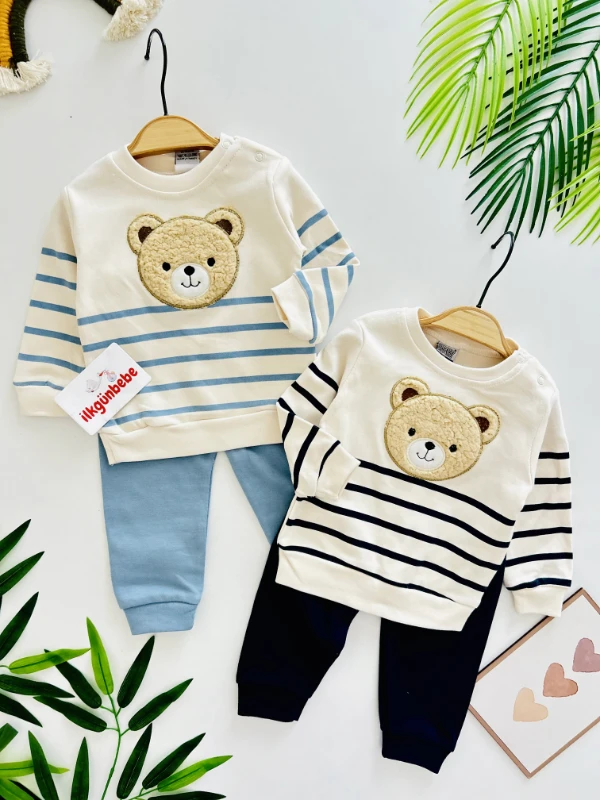 Teddy Bear Çizgili %100 Pamuk 2’li Takım