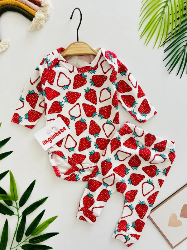 Çilek Desenli %100 Pamuk 2’li Takım